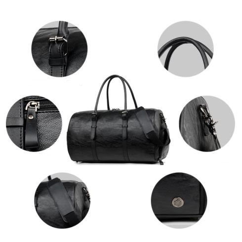 Men Women Outdoor Gym Duffel Bag PU Leather Travel Bag Weekender Overnight Luggage Handbag Tote with Fitness Shoe Compartment