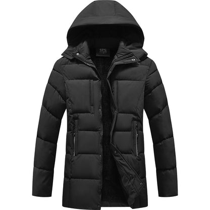 Men's Thick Mid-length Hooded Cotton Jacket