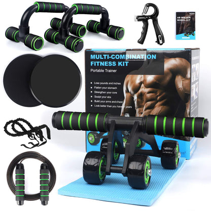 4-wheel Mute Abdominal Wheel New Combination 10-piece Set Auxiliary Training Skipping Rope Sliding Plate Push-up Fitness Equipment
