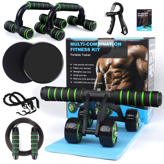4-wheel Mute Abdominal Wheel New Combination 10-piece Set Auxiliary Training Skipping Rope Sliding Plate Push-up Fitness Equipment