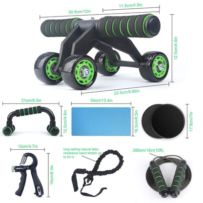 4-wheel Mute Abdominal Wheel New Combination 10-piece Set Auxiliary Training Skipping Rope Sliding Plate Push-up Fitness Equipment